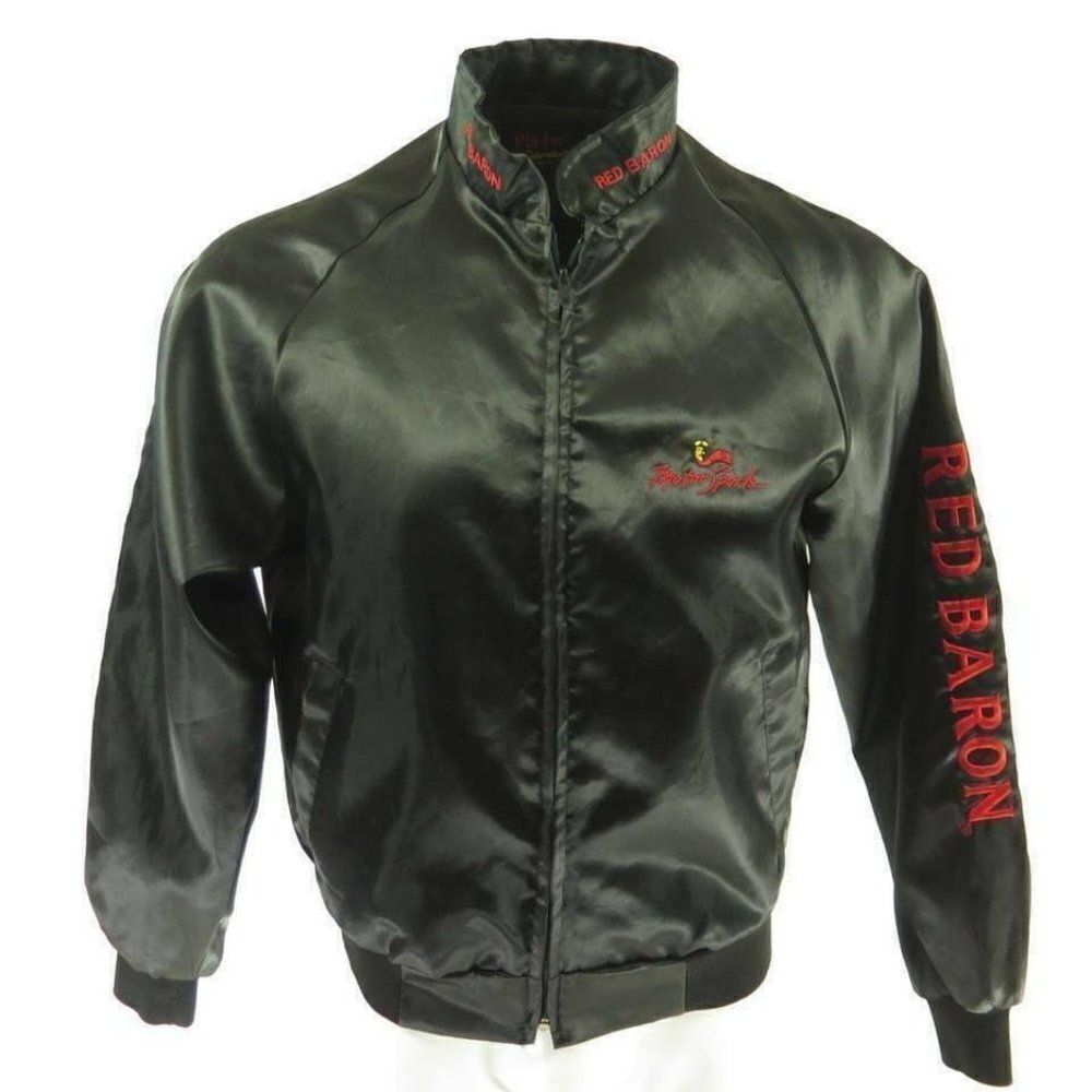 Vintage 80s Red Baron Racing Jacket M Black Cafe Racer Embroidered Winston Cup